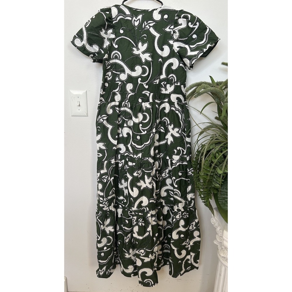 Anthropologie Somerset Tiered Maxi Dress Hunter Dark Green Paisley Cotton Sz M - Picture 4 of 6